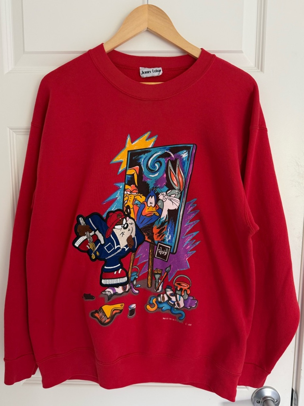 Vintage Looney Tunes Jerry Leigh Sweatshirt Mens Large 90s Crew Neck Cartoon Red